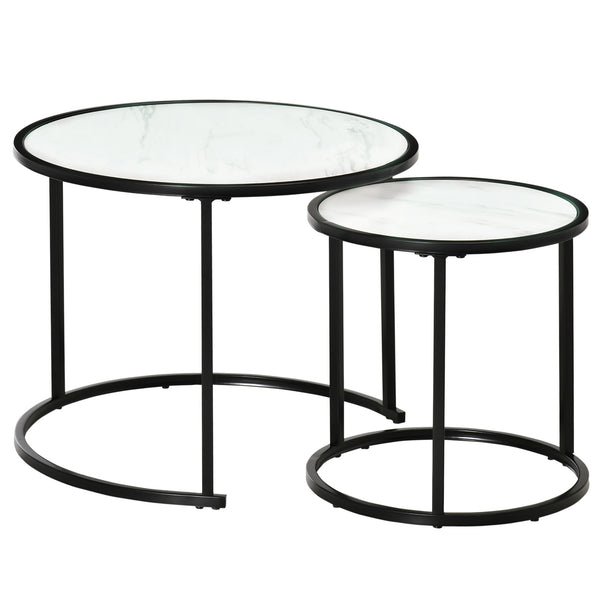 Set of 2 round nesting tables, white and black