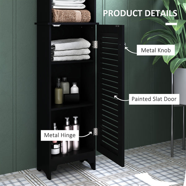 Bathroom Storage Cabinet, Freestanding Laundry Tower with 3-Tier Open Adjustable Shelf, Black