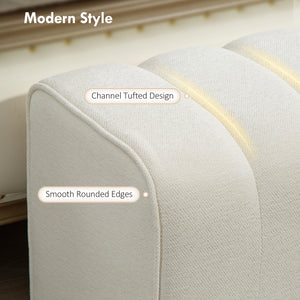 Upholstered bedroom bench, cream white