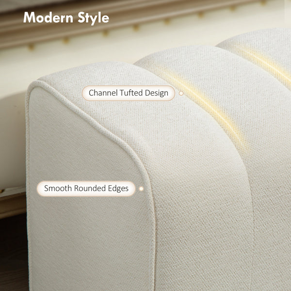 Upholstered bedroom bench, cream white