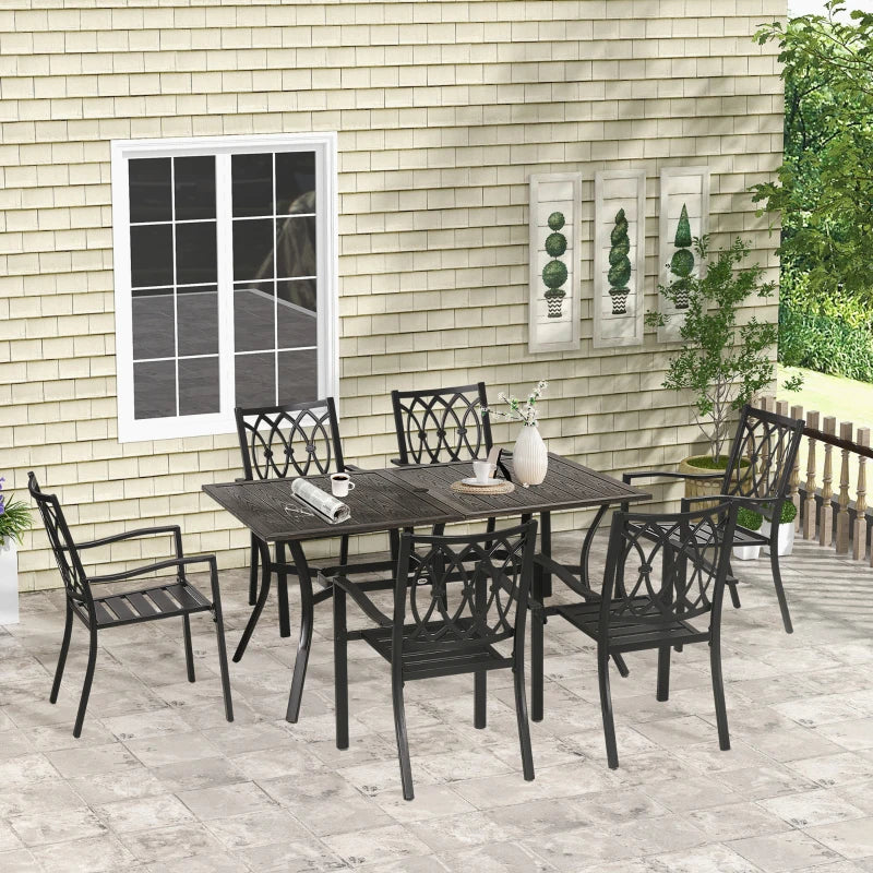 7-Piece Outdoor Dining Set with Stacking Chairs and Wooden Seat, Brown
