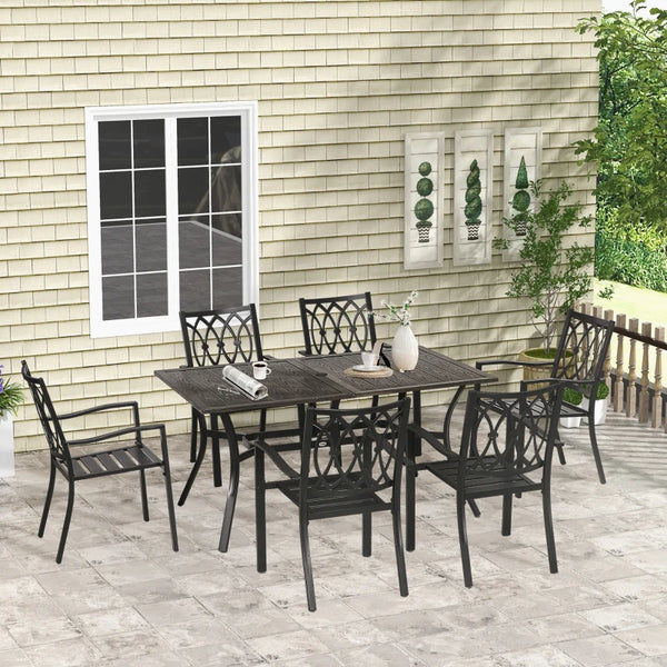 7-Piece Outdoor Dining Set with Stacking Chairs and Wooden Seat, Brown