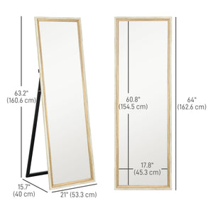 Full length standing mirror with frame, dark wood grain