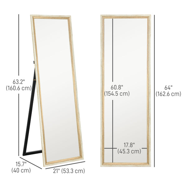 Full length standing mirror with frame, dark wood grain