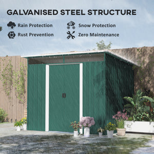 Outdoor metal garden shed, dark green