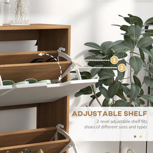 Shoe cabinet with 4 hinged drawers and adjustable shelf, for 8 to 16 pairs of shoes, natural color