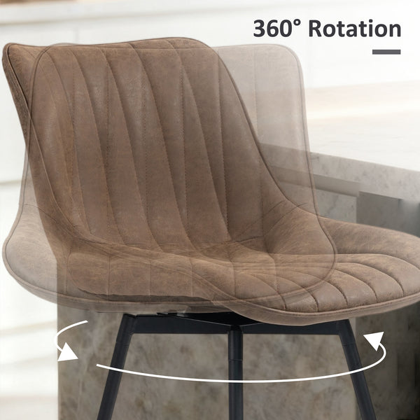 Set of 2 counter-height bar stools, upholstered in PU leather, with backrest, footrest and steel legs, brown