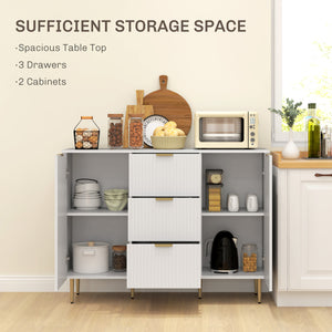 Sideboard with 3 drawers and adjustable shelves, white