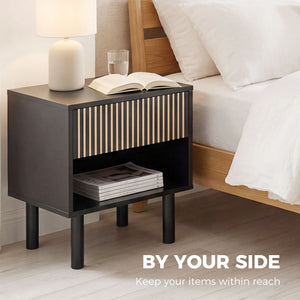 Modern nightstand with drawer and open shelf – Black