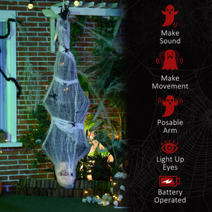 1.4m Life Size Halloween Decoration, Animated Spider Web Hanging Mummy with Sound &amp; Motion Activated, Light-Up Eyes, Spooky Sound