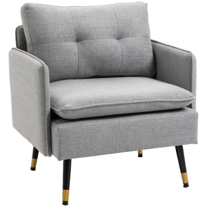 Modern upholstered accent chair with tufted back and steel legs, gray