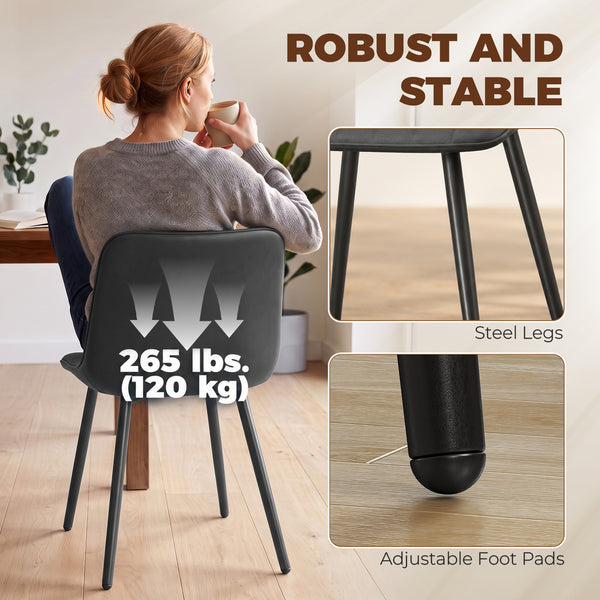 Set of 4 faux leather dining chairs with metal legs, black