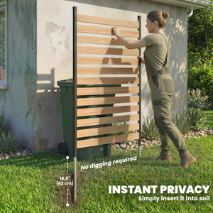 Partition panel, no-dig, with fir wood boards and aluminum posts