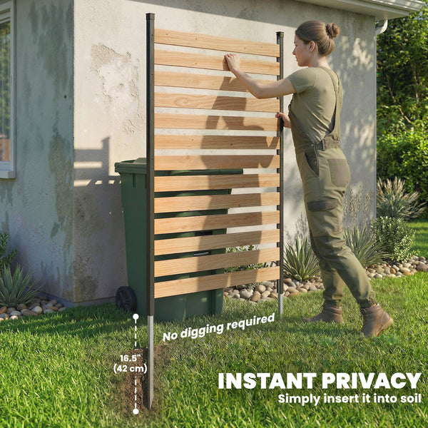 Partition panel, no-dig, with fir wood boards and aluminum posts