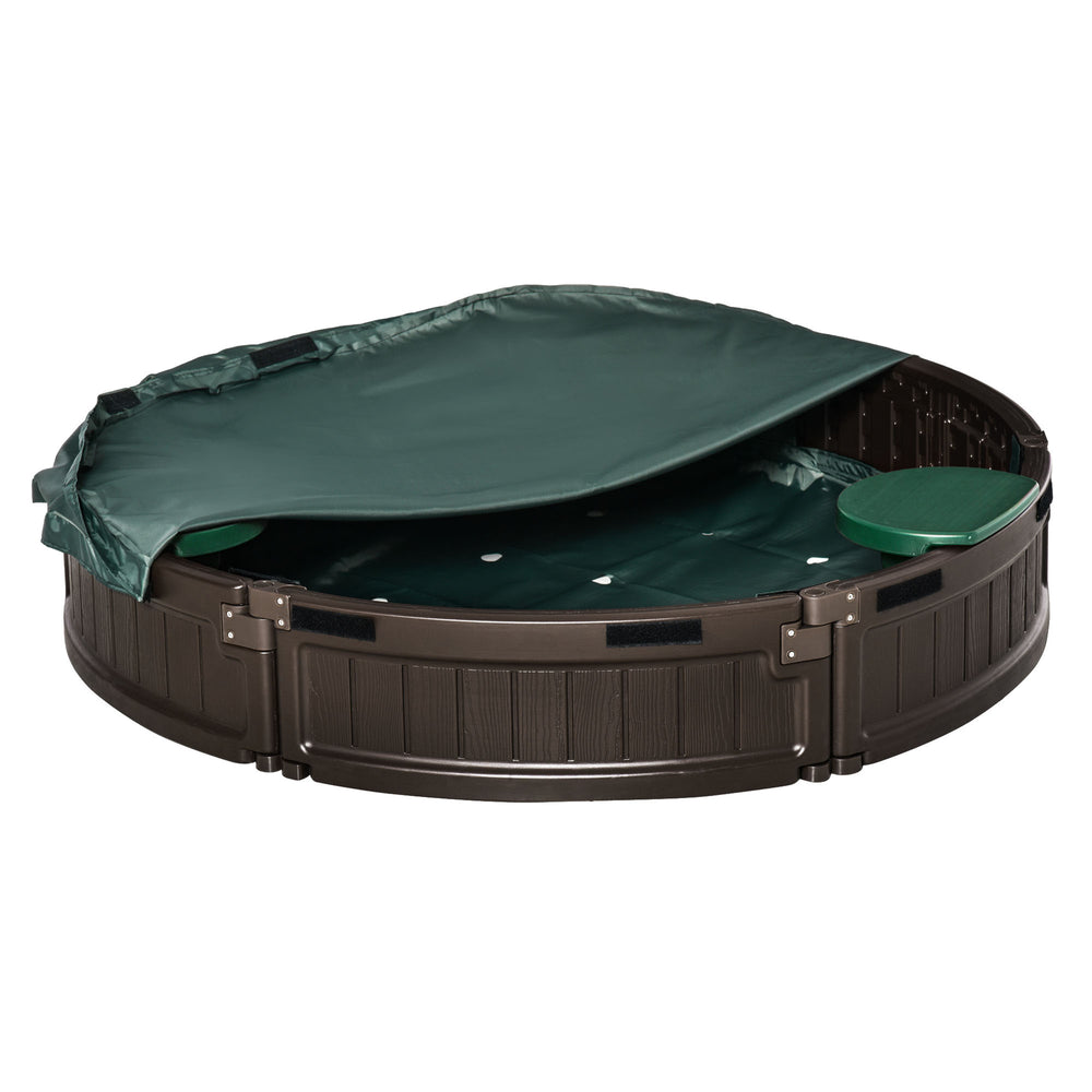 Sandbox with waterproof cover and fabric lining, brown