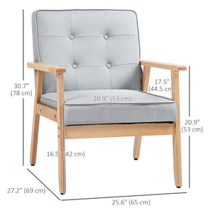 Accent chair with tufted back and wooden legs, light grey