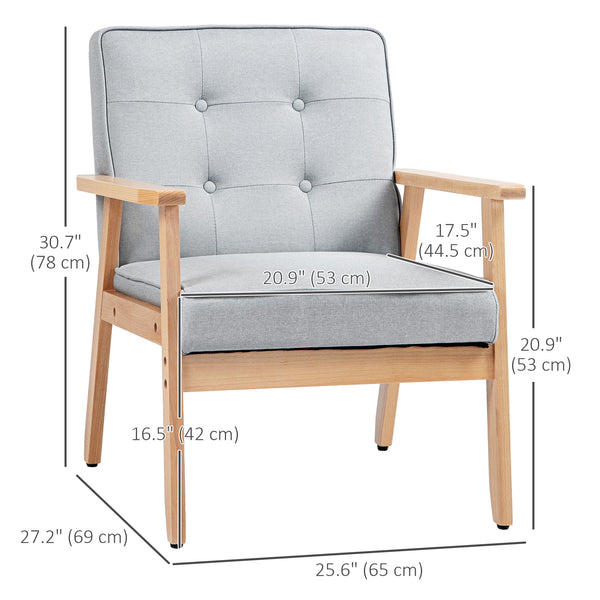 Accent chair with tufted back and wooden legs, light grey