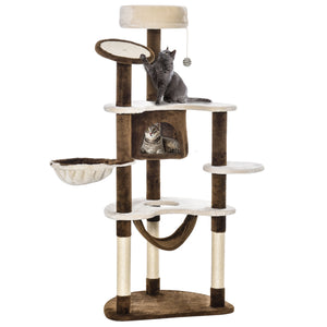 60-inch Cat Tree - Brown and Beige