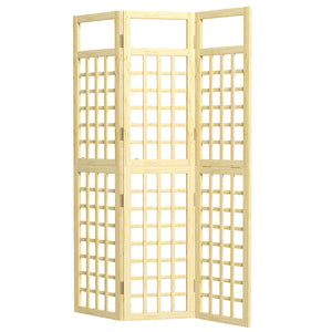 Three-panel outdoor screen in natural wood