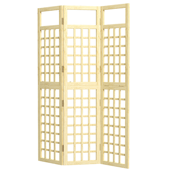 Three-panel outdoor screen in natural wood