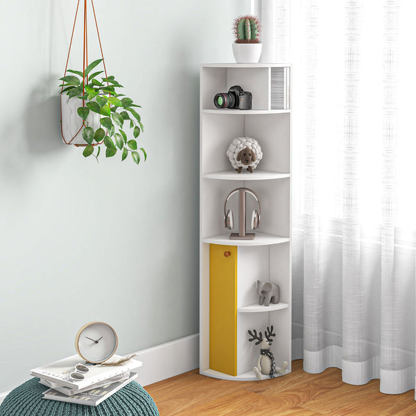 5-Tier Corner Bookcase with Open Compartments, White