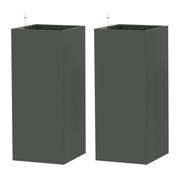 Set of 2 plastic planters with water level indicator, dark grey