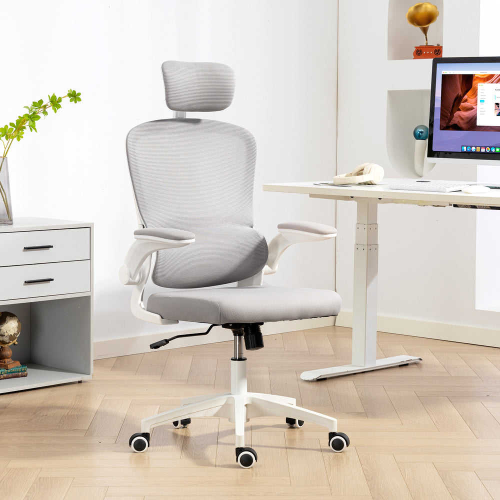 Ergonomic mesh office chair with lumbar support, grey
