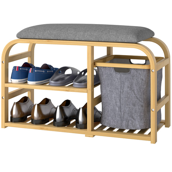 Bamboo entryway bench with shoe storage