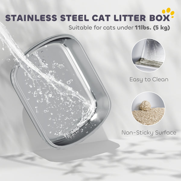 Closed stainless steel litter box, dark gray