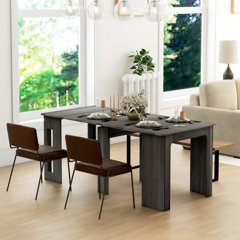 Table pliante et extensible grise pour cuisine ou salle à manger, idéale pour petits espaces, jusqu'à 6 personnes