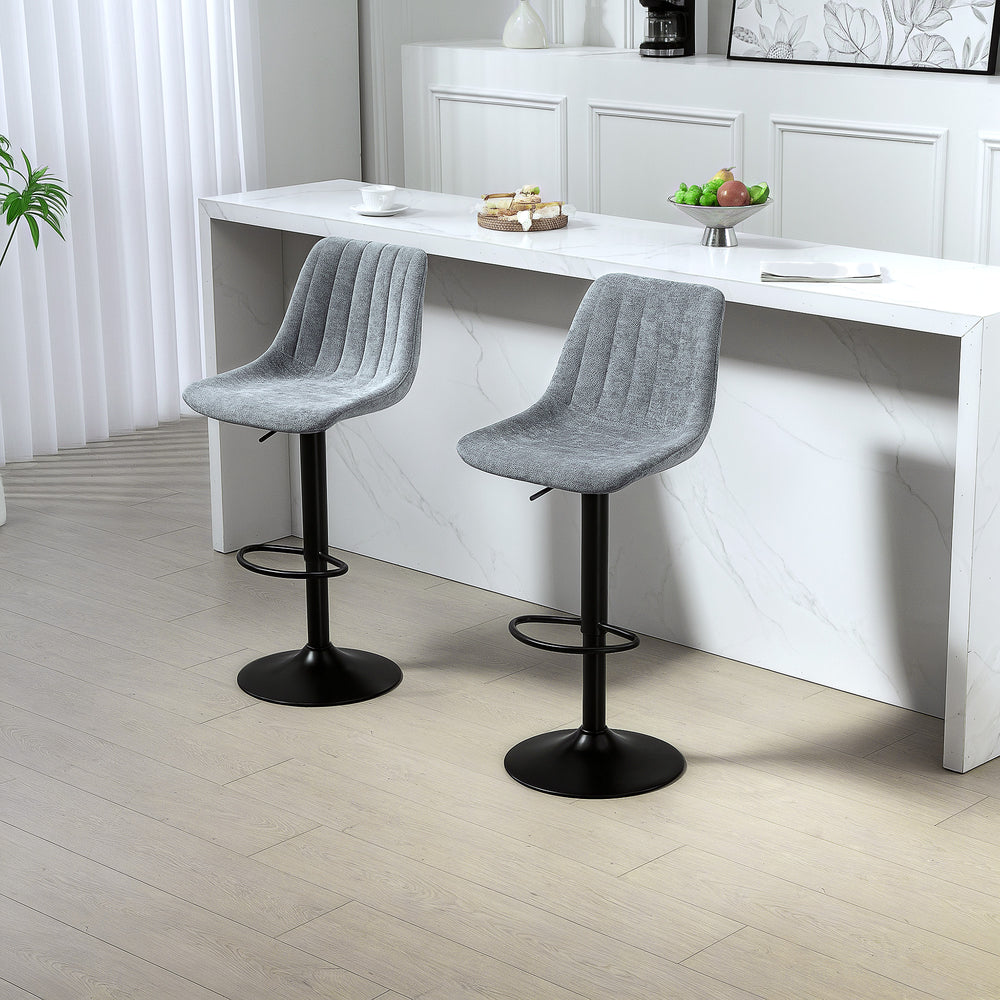 Lot de 2 tabourets de bar pivotants gris anthracite avec hauteur réglable, dossier ergonomique et repose-pieds, parfaits pour un îlot de cuisine moderne