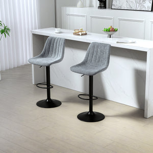 Lot de 2 tabourets de bar pivotants gris anthracite avec hauteur réglable, dossier ergonomique et repose-pieds, parfaits pour un îlot de cuisine moderne