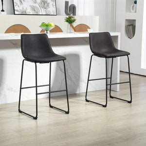 Lot de 2 tabourets de bar vintage en cuir PU marron foncé avec repose-pieds en métal, parfaits pour un îlot de cuisine ou un comptoir de style industriel