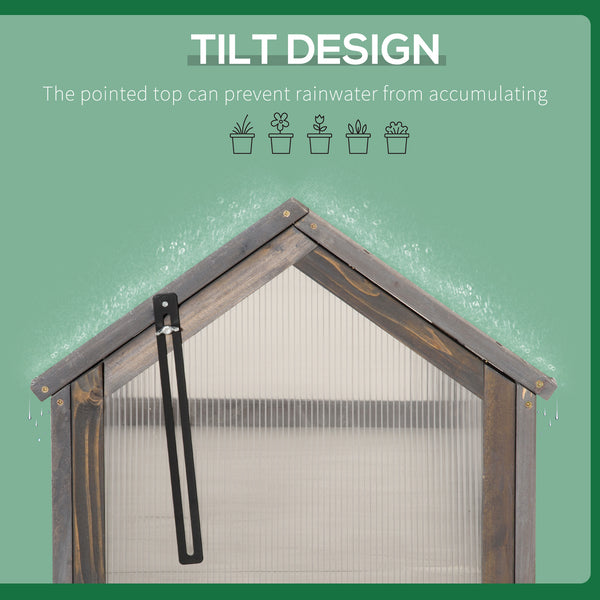 Portable raised wooden garden greenhouse with hinged lid