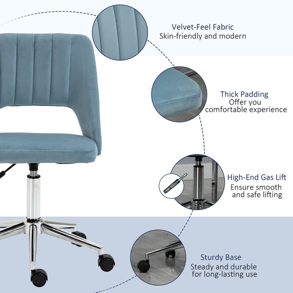 Mid-back office chair in sky blue velvet
