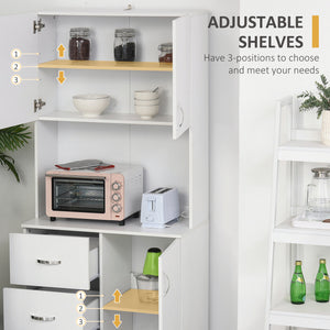 Freestanding Kitchen Buffet with Built-In Storage, White