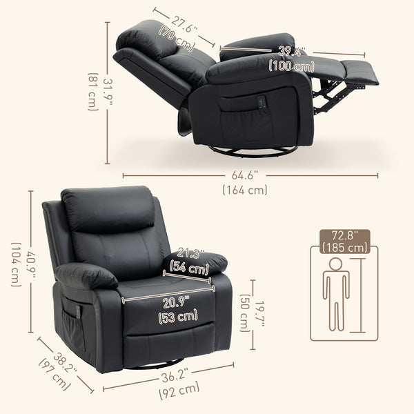 Faux Leather Recliner Chair with Vibration Massage, Black