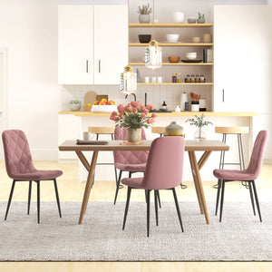 Set of 4 upholstered dining chairs with steel legs, pink
