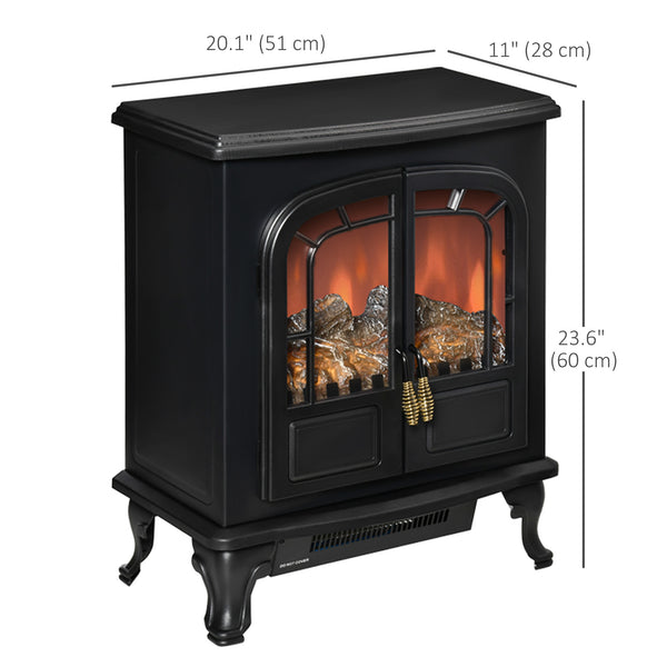 Electric Fireplace with LED Flame Effect Double Door 750W/1500W, Black