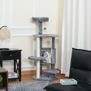 41" Cat Tree with Dormitory, Scratching Posts and Hanging Toys, Dark Gray