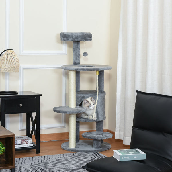 41" Cat Tree with Dormitory, Scratching Posts and Hanging Toys, Dark Gray