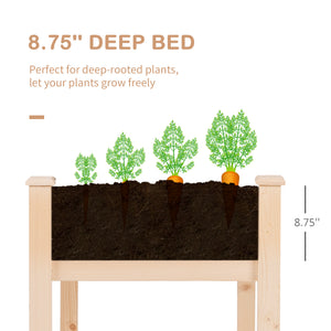 Raised wooden planter with legs, natural wood color
