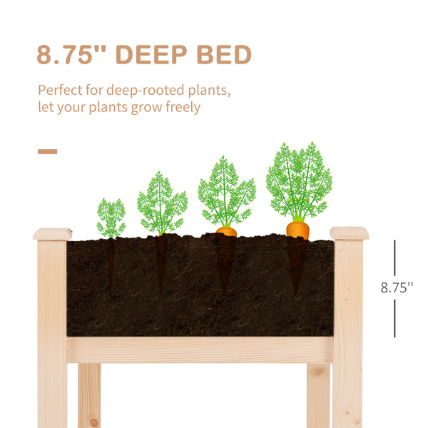 Raised wooden planter with legs, natural wood color