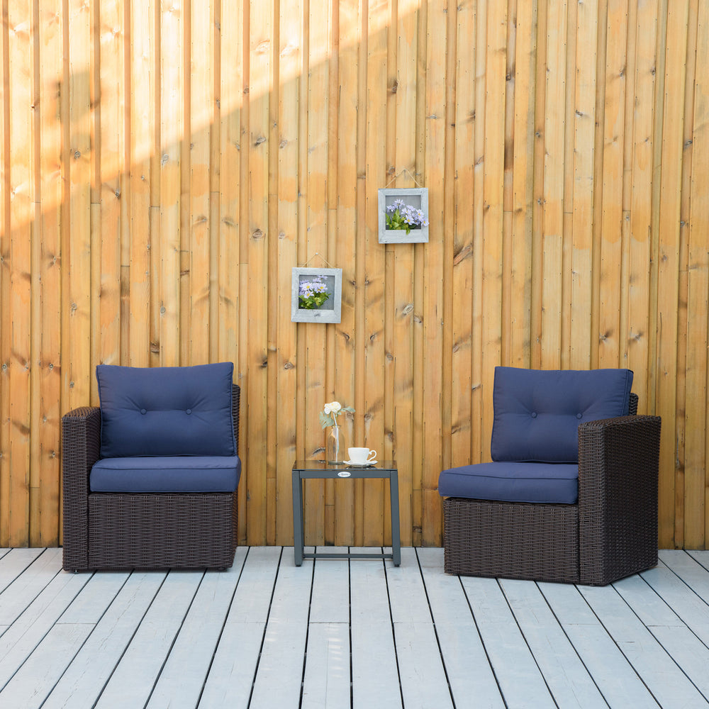 2 Pieces Patio Furniture Set Outdoor Loveseat Wicker Corner Sofa Set Outdoor Freely Combination PE Rattan Furniture, W/ Curved Armrests & Padded Cushion for Balcony, Garden, Lawn, Dark Blue