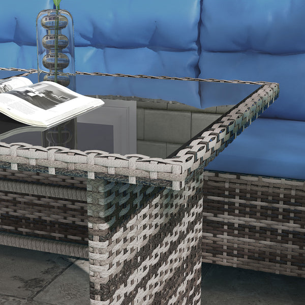 6 Piece Outdoor Rattan Sofa Set with Dining Table and Chairs Blue