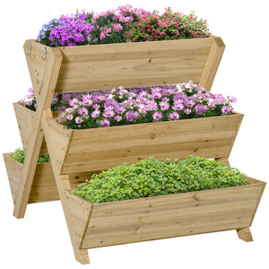 Raised wooden planter with 5 plant trays and 4 hooks