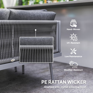 3-piece L-shaped resin wicker garden furniture set with cushions, grey