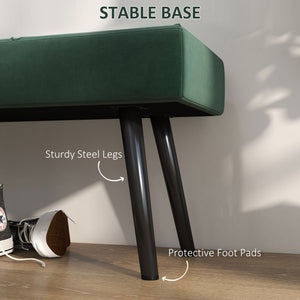 Modern Upholstered Bedroom Bench with Steel Legs, Green