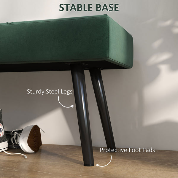 Modern Upholstered Bedroom Bench with Steel Legs, Green