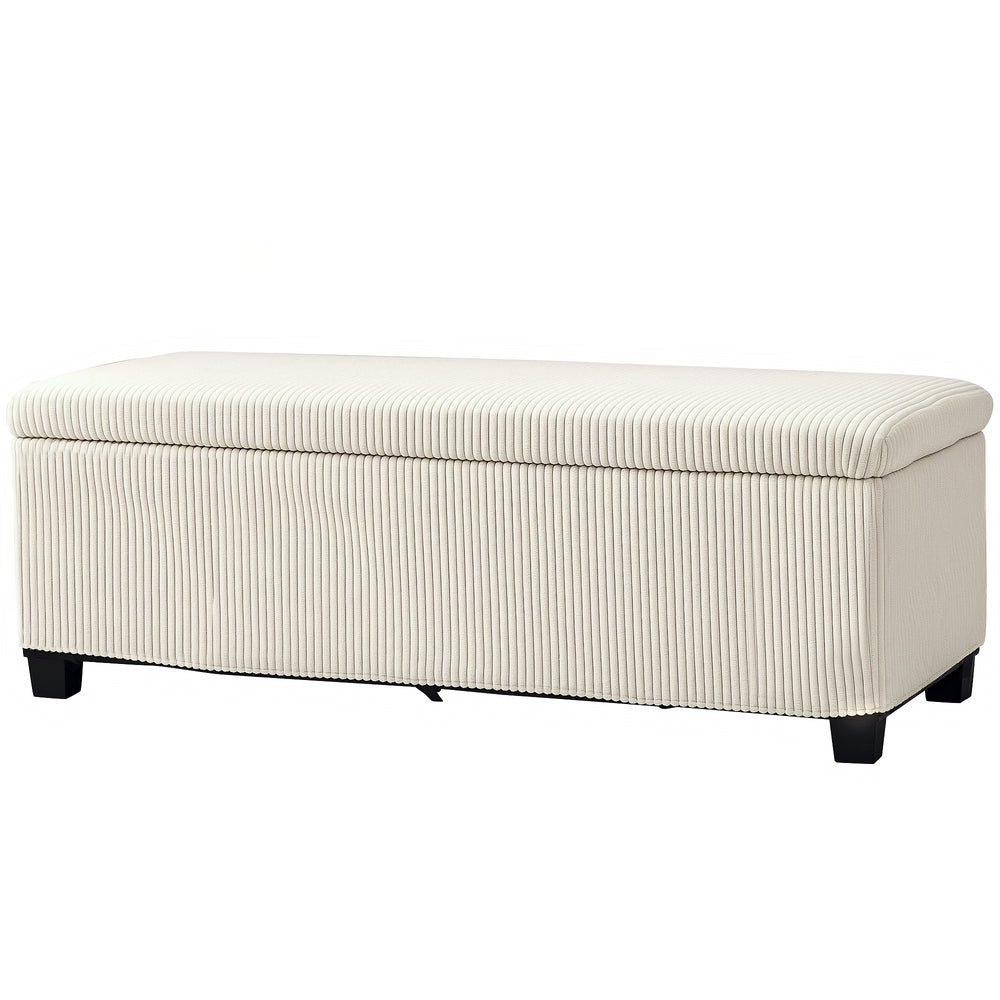 Pouf with storage and corduroy lid, beige